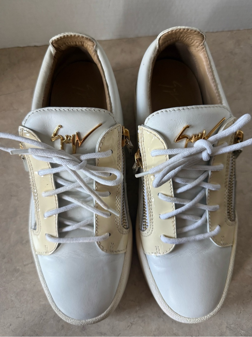Giuseppe Zanotti Men’s White & Cream Leather Zip-Detail Sneakers size 39